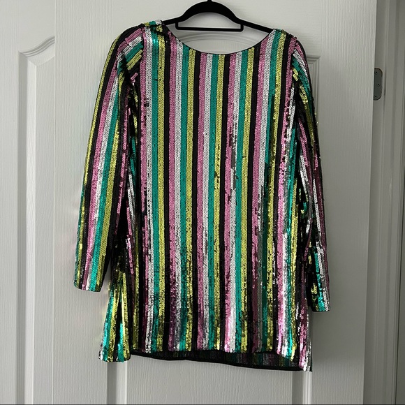 ASOS Honey Punch Striped Sequinned Mini Dress with Low Back - Picture 4 of 6